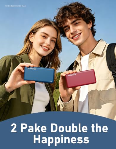2-Pack Portable Charger, 10000mAh Power Bank, Battery Pack, Battery Bank | Slimmer, Fast Charging, USB C in&Out, for iPhone Tablet Samsung Pixel Headphones etc (Blue&red) - color: Blue&Red