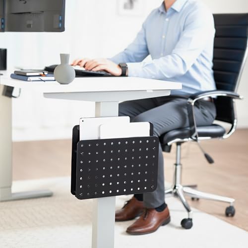 VIVO Steel Clamp-on Desk Leg Laptop Mount Holder, 14 x 11 inch Magnetic Peg Board, Desk Accessory Organizer, Black, Mount-LHS1