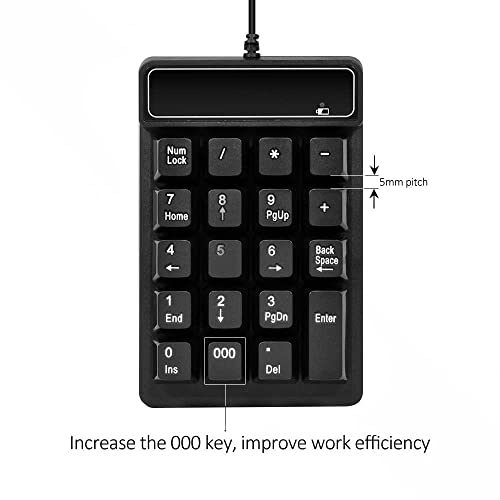Kadaon USB Number Pad, 19 Keys Waterproof Silent Numeric Keypad with Mini USB Cable, for Laptop/Notebook, Compatible with Windows System
