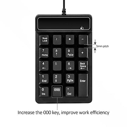Kadaon USB Number Pad, 19 Keys Waterproof Silent Numeric Keypad with Mini USB Cable, for Laptop/Notebook, Compatible with Windows System