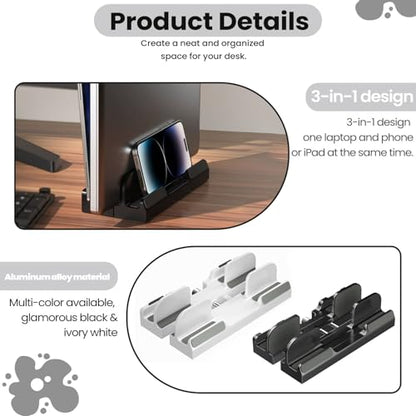 Adjustable Vertical Laptop Stand - Space-Saving Plastic Desktop Organizer for Notebooks & Tablets, Black - color: Black