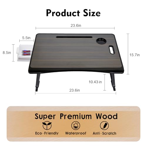 Amaredom Laptop Bed Desk Tray Bed Table, Foldable Portable Lap Desk with Storage Drawer and Cup Holder for Eating Breakfast on Bed/Couch/Sofa-Black - color: Black