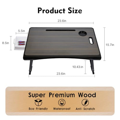 Amaredom Laptop Bed Desk Tray Bed Table, Foldable Portable Lap Desk with Storage Drawer and Cup Holder for Eating Breakfast on Bed/Couch/Sofa-Black - color: Black