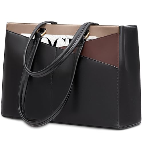 LOVEVOOK Laptop Tote Bag for Women,Computer Briefcase for Work Office | Fits 15.6 Inch Laptop, Waterproof Front Pocket, Shoulder Strap, Large Purse for Business Office Work - color: Black/Coffee/Light Brown 15.6 Inch, size: 15.6 inch