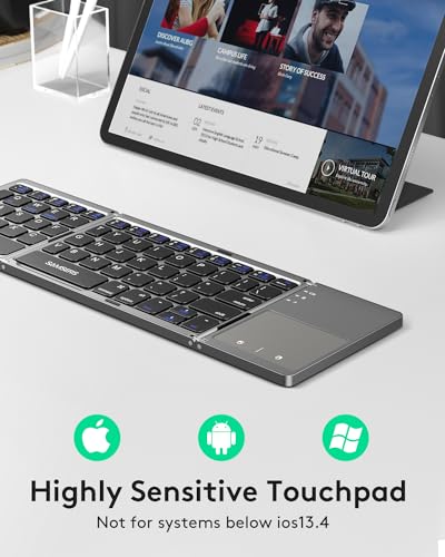 Samsers Foldable Bluetooth Keyboard with Touchpad, Ultra Slim Compact,Grey | Multi-touch Trackpad, Full Size, Phone Holder, USB-C Charging, 1 Device, for Android Windows iOS Mac OS, Mobile Productivity - color: Grey, size: 1-Device