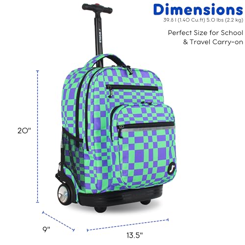 J World Sundance Laptop Rolling Backpack for Girls Boys. Roller Bookbag with Wheels, 20 Inch, Pixel Checkers - color: Pixel Checkers