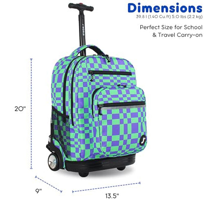 J World Sundance Laptop Rolling Backpack for Girls Boys. Roller Bookbag with Wheels, 20 Inch, Pixel Checkers - color: Pixel Checkers
