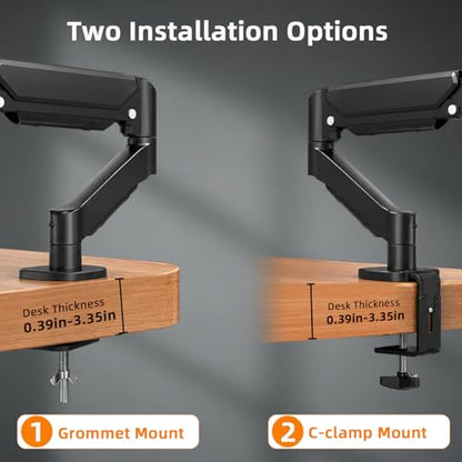 Single Monitor Mount for 17-32 Inch Screens, Gas Spring Monitor Arm Desk Mount with Full Motion Adjustment, Supports 4.4-19.8 lbs Monitors, VESA 75x75/100x100, C-Clamp & Grommet Base