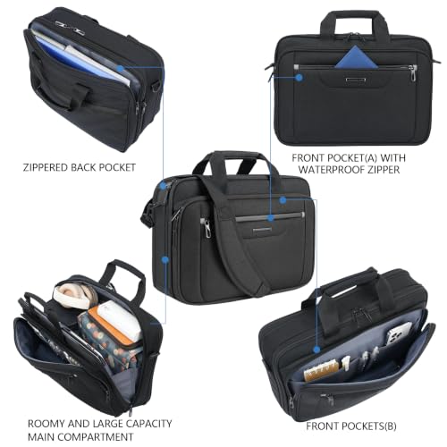 VANKEAN Laptop Briefcase Fits 15.6"-16" Laptop Slim Expandable Shoulder Bag | Multi Functional Compartment,Padded Shoulder Strap,Convenient Luggage Strap,Water-Repellent Fabric,Padded Laptop Compartment - color: Black-grey, size: 15.6"