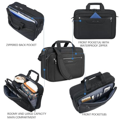 VANKEAN Laptop Briefcase Fits 15.6"-16" Laptop Slim Expandable Shoulder Bag | Multi Functional Compartment,Padded Shoulder Strap,Convenient Luggage Strap,Water-Repellent Fabric,Padded Laptop Compartment - color: Black-grey, size: 15.6"