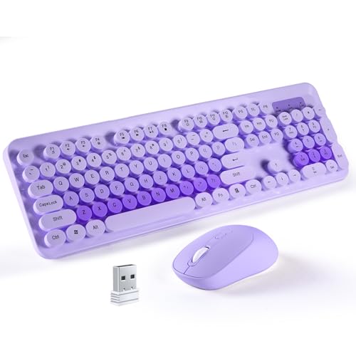 Wireless Keyboard and Mouse Combo, 104 Round Keys Colorful Full Size Keyboard and Mouse with 2.4GHz USB Receiver for PC/Laptop/Tablet/Computer/Windows, Purple - color: Purple+Mouse