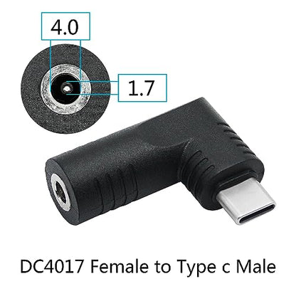 Right Angle DC 4017 to USB C Connector Adapter, 90 Degree PD 65W DC 4.0mm x 1.7mm to USB Type C Male Plug Power Charge Adapter for Laptop, Phone - Black - style: DC 4017 to USB Type c