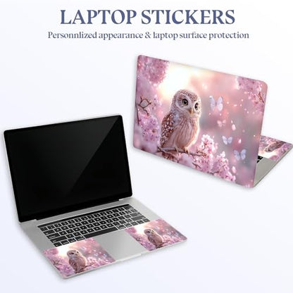 Universal Laptop Skin Sticker Decal,15.6 Inch Laptop Vinyl Cover for 13" 14" 15.6" Laptop,Scratch-Resistant Waterproof Protector Wrap,Reusable with Wrist Pads,Cherry Blossom Owl - color: Cherry Blossom Owl