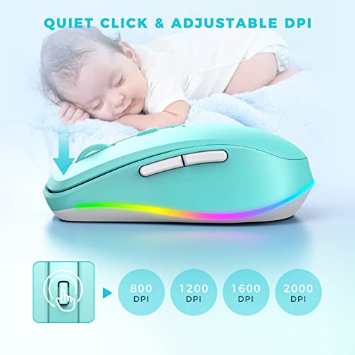 PEIOUS Wireless Mouse, Mouse Jiggler - LED Wireless Mice with Build-in Mouse Jiggler Mover, Rechargeable Moving Mouse for Computer with Undetectable Random Movement Keeps Computer Awake - Green - color: Mint Green