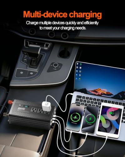 1000W Power Inverter for Vehicles, 12V DC to 110/120V AC Car Inverter with 3 AC Outlets, USB 24W/ PD 30W Fast Charger. (1000w-black) - color: 1000w-black
