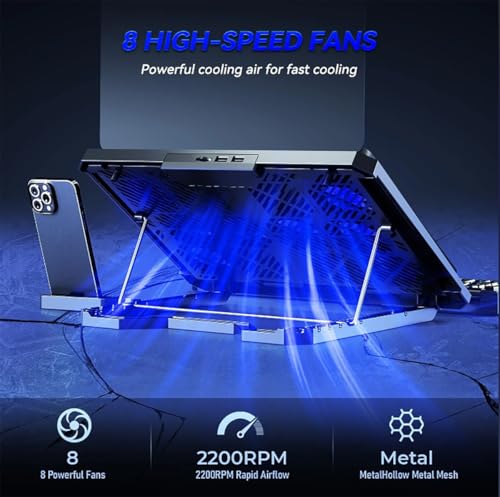 Laptop Cooling pad for Hp Envy x360 Convertible 13-bd0004tu 13-bd0020tu Gaming laptops, Laptop Cooler with 8 Fan, Adjustable Speed, 5-Level Height Adjustment, Mute Silent,Built-in Phone Stand