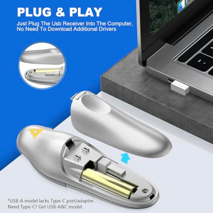 QUI Presentation Clicker Wireless Presenter Remote, Silver, A | Clicker for PowerPoint Presentation Remote, PowerPoint Slide Advancer for Mac/Windows/Google Slide/Keynote - color: Silver