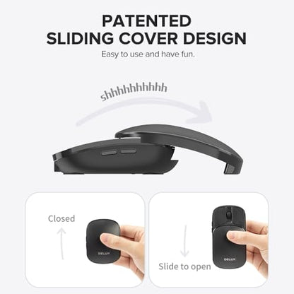 DELUX Wireless Bluetooth Pocket Mouse, 2-in-1 Sliding Mouse (MF20-Black)