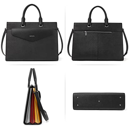 BOSTANTEN Briefcase for Women Laptop Tote 15.6 Inch Genuine Leather Handbag Work Bag Beige - color: C-black