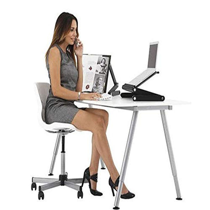 Adjustable Laptop Desk, Folding Lap Desk for Bed, Portable Laptop Table with Large Cooling Fan & Mouse Pad