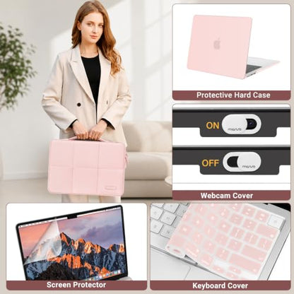 MOSISO Compatible with MacBook Air 13 inch Case M5 M4 M3 M2 2026-2022 | Hard Case&Six Grids Puffy Bag&Keyboard Cover&Webcam Cover&ScreenFilm for MacBook Air 13.6, A3449 A3240 A3113 A2681, Pink - color: Pink