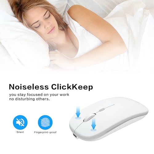 AIKOKOK Wireless Bluetooth Mouse, Rechargeable, Dual Mode Bluetooth 5.2 & 2.4G USB, LED Lights, Slim, Silent, Portable Computer Mouse for Laptop, PC, MacBook, iPad, Tablet (Bright White) - color: Bright White