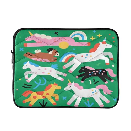 Cute Unicorns Green 13” Quilted Laptop Sleeve Case Soft Notebook Protector Bag Computer Carrying Case - color: cute unicorns green, size: Medium