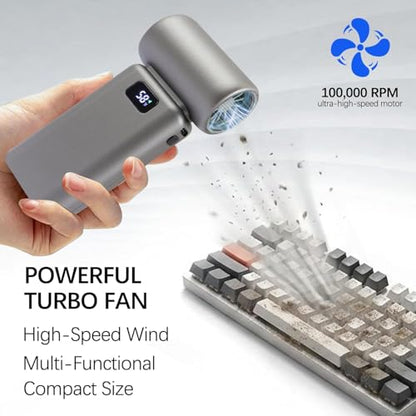 Electric Air Duster – 100000RPM Cordless Violent Fan Blower with 5-Speed Settings, Fast Charging, Brushless Motor, Dust Removal for Car, PC, Keyboard, Home, Outdoor Use