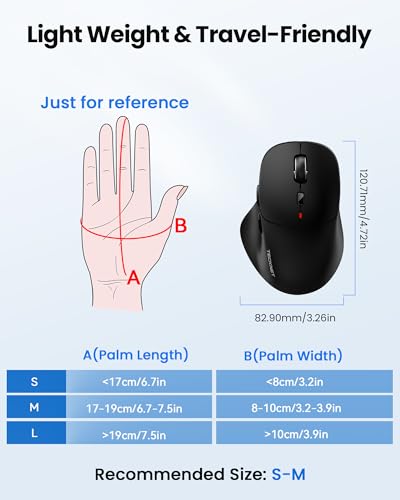 TECKNET Wireless Mouse Bluetooth 5.0/3.0 & 2.4G Rechargeable, Silent Clicks, Adjustable 4800 DPI, 6 Buttons, Ergonomic Design, Bluetooth Mouse for Laptop, Computer, ipad - color: Black