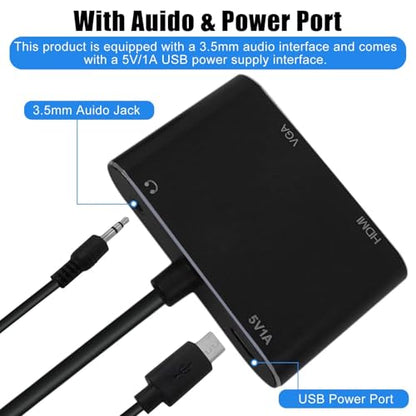 New VGA to HDMI+VGA Adapter for Dual Monitors, VGA to HDMI Adapter Splitter 2 in 1,1080P@60HZ Full HD Display Video Converter for PC Laptop Link Monitor/HDTV/Projector