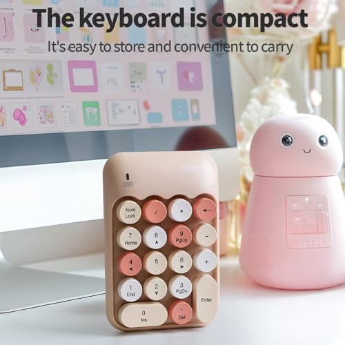 Sahara - Wireless Numeric Keypad, Retro Round Keycaps, Portable Number Pad with Ergonomic Design, USB Receiver, Compatible with Laptop/Desktop PC (Sand Beige) - color: Sand Beige