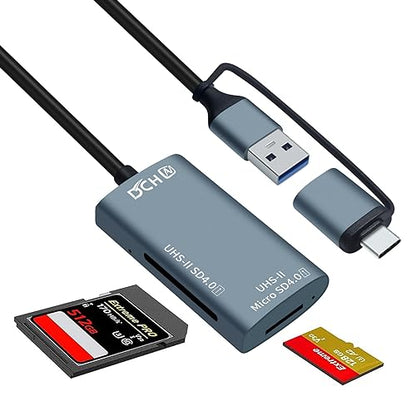 DCHAV UHS-II USB C to SD Card Reader USB 3.0 A OTG Adapter Dual Connector Converter for Micro SD TF SDHC SDXC Microsd Compatible with Computer PC Laptop SD 4.0 Camera Memory Card Android Phone Mac