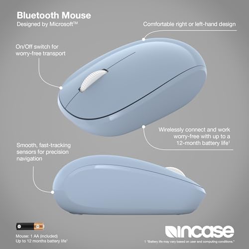 Incase Bluetooth Mouse - Designed by Microsoft - Compact, Comfortable, Right/Left Hand Use, 4-Way Scroll Wheel, Wireless Bluetooth Mouse for PC/Laptop/Desktop, Mac/Windows Computer (Pastel Blue) - color: Pastel Blue