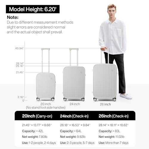 mixi Checked Luggage with Cup Phone Holder Hard Shell Rolling Travel Suitcase with Spinner Wheels,26 Inch Smoke White - color: Smoke White, size: 26-inch