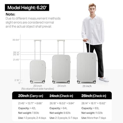 mixi Checked Luggage with Cup Phone Holder Hard Shell Rolling Travel Suitcase with Spinner Wheels,26 Inch Smoke White - color: Smoke White, size: 26-inch