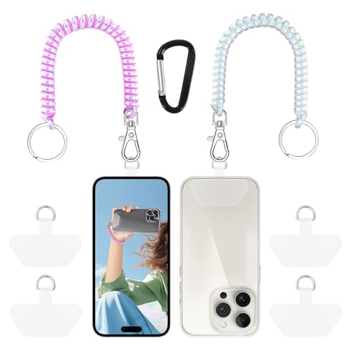 Doormoon Phone Lanyard Leash with 4 Patch, 2* Phone Tether, 4* Phone Tether Tab, 1* Carabiner for Climbing Outdoor Hiking Cycling Skiing Compatible for Smartphones Keys, PearlWhite; PearlPurple - color: Pearlwhite Pearlpurple