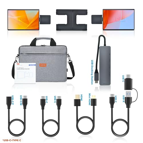 14.1-inch 2K Portable Triple Laptop Monitor Extender (with USB Docking Station) 2240x1400 QHD IPS Foldable Plug and Play Travel Home Office External Screen Compatible with HDMI,USB-A and USB-C - style: 2*14.1" 2K