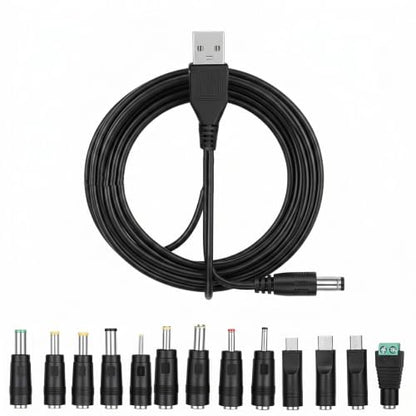 DC 5V Power Cord USB to DC Power Cable Universal | DC 5.5x2.1mm Cable with 13 Connectors for Router LED Light Mini Fan Speaker and More 5V Devices