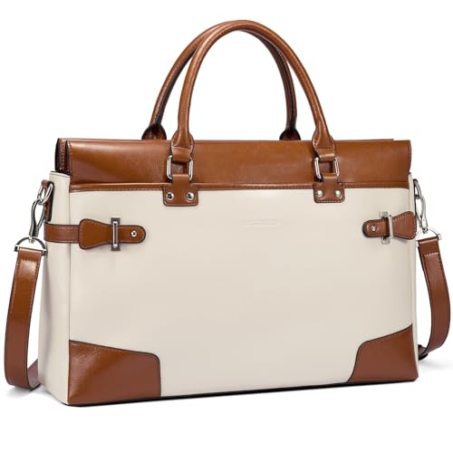 BOSTANTEN Briefcase for Women Leather Laptop Bag 15.6 inch Computer Messenger Office Business Work Tote - color: Apricot