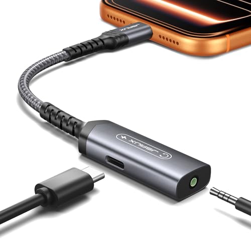 JSAUX USB C Headphone Adapter and Charger, 2-in-1 Type to 3.5mm Audio with PD 60W Fast Charging for iPhone 16 Pro/16 Pro Max/16/16 Plus/15 Pro Max/15 Pro,Samsung S24/S24+/S23/S22/S21,iPad Pro-Red - color: Grey