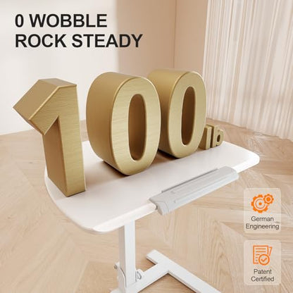 ROMOON Foldable Standing Desk with Wheels: No-Assembly, Height Adjustable | Rolling Laptop Cart with Tilt Top, Collapsible Mobile Workstation for Home Office, Sofa, Bedroom and Small Spaces, White - color: White