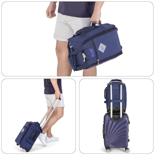 Boardingblue 17x10x9 Inches United Airlines Rolling Personal Item Under Seat Duffle Bag Luggage Suitable For Major Airlines Including Spirit, and Frontier Airline (Navy) - color: Blue
