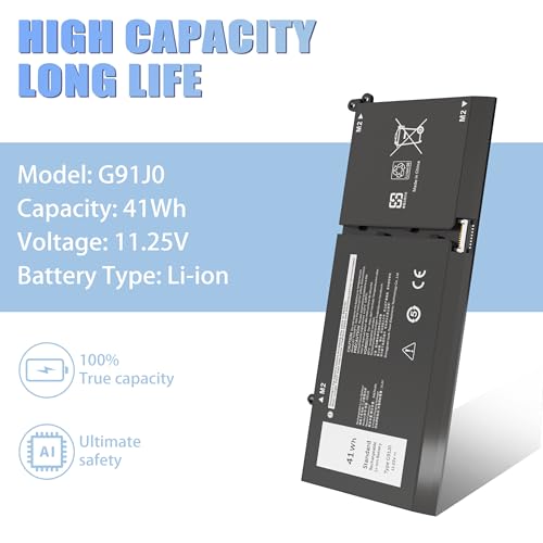 41Wh G91J0 JGCCT N9XX Battery Replacement for Dell Latitude 3520 3420 3320 3330 Inspiron 3510 3511 3515 3525 3530 5310 5410 5418 5510 5515 5518 14 Plus 7420 7415 2-in-1 Vostro 5620 5625 11.25V - size: 6.92*3.75*0.55inch G91J0