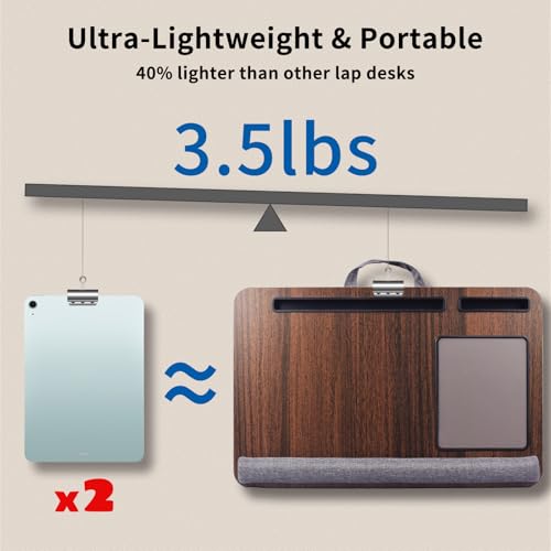 Home Office Lap Desk with Wrist Rest Wrist Rest, Mouse Pad, and Phone Holder Large Laptop Bed Desk for Notebook, Laptop, Tablet, Lap Stand Fits Up to 17 Inch Laptops (Brown) - color: Brown, size: Large