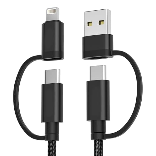 Basesailor 4 in 1 USB C Charger Cable for Samsung Galaxy S25 S24 S23 Plus Ultra,60W Fast Charging Multi Charger Cord with USB A Converter/iOS/Type C for iPhone 17 16 15,iPad Air 4 5,A42 A51 A72,10ft - color: Black, size: 10FT/3M