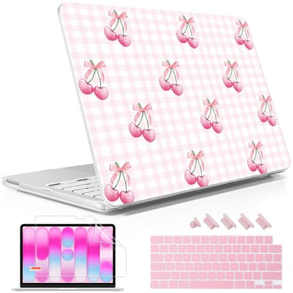 May Chen for MacBook Neo Case 13 inch 2026 | 100% Match Official Color | Pattern Printing, Anti-Crack & Scratch & Fingerprint | Protective Hard Shell Cases Model A3404 - Cherries with Ribbon Bow - color: Cherries with ribbon bow