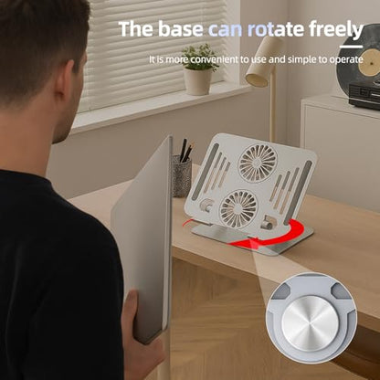 Cooling Stand with Dual Turbo Fans for 12-15.6 inch Laptops, Adjustable Height & 360° Rotating, Aluminum Notebook Riser – Upgrade from Single Fan Version (Space Silver)