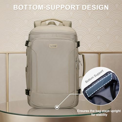 Travel Backpack Carry On Everyday Laptop Backpack Fits 16" Laptop | Flight Approved Luggage Backpack for Men Women, Suitcase-Style Main Pocket, Laptop Compartment, USB Port, for Travel, Daily - color: Khaki
