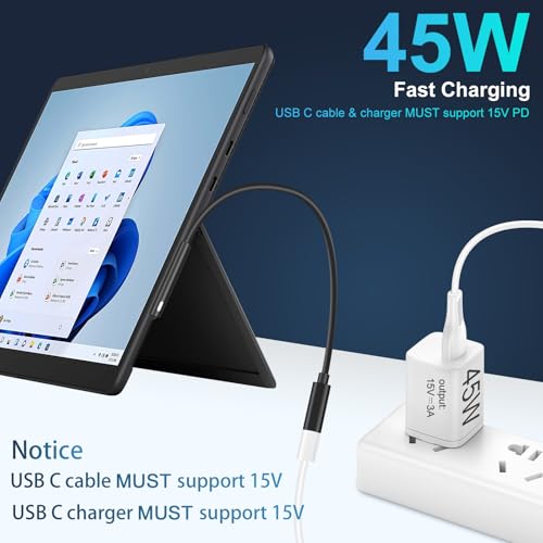 Microsoft Surface Connect to USB-C PD 15V Charging Cable Compatible for Microsoft Surface Pro Series, Surface Book Series, Surface Laptop Series, Surface Go (Female USBC)