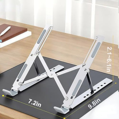 Foldable Laptop Stand, Laptop Holder Riser, Computer Tablet Stand, Compatible with 10-15.6 Inch Laptops, iPad, Phones, Tablets (Black, White)